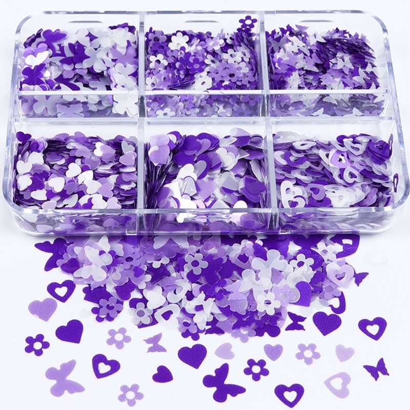 1 hộp 6 ngăn nhiều hoa văn khác nhau dùng trang trí móng tay