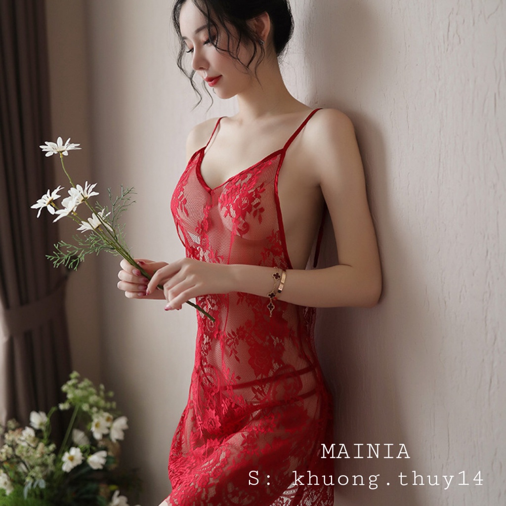 Đầm Ngủ Váy Ngủ Hai Dây Ren Hoa Hở Lưng Sexy Gợi Cảm Quyến Rũ Mainia Shop