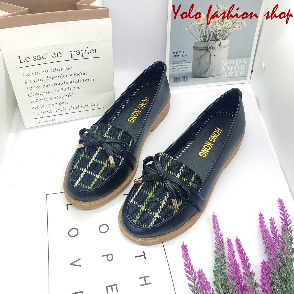 Giày lười slip on nữ phối dạ đính nơ thời trang hàng cao cấp chuẩn đẹp-GL15 | BigBuy360 - bigbuy360.vn