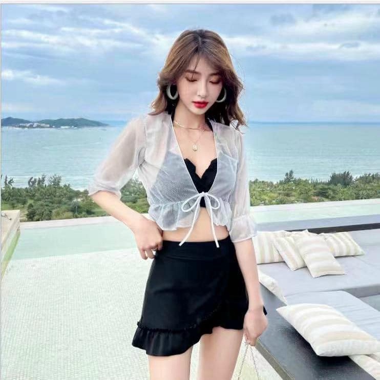 BỘ ĐỒ BƠI NỮ 3 CHI TIẾT CHÉO VẠT VIỀN BÈO SIÊU ĐIỆU MÃ 986681