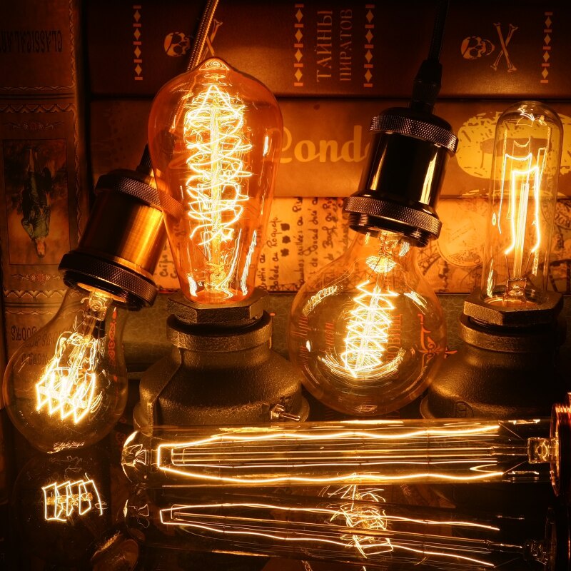 Bóng Đèn Dây Tóc Xoắn Ốc E27 220V 40W A60 ST58 ST64 T10 T45 T185 G80 G95 Phong Cách Cổ Điển