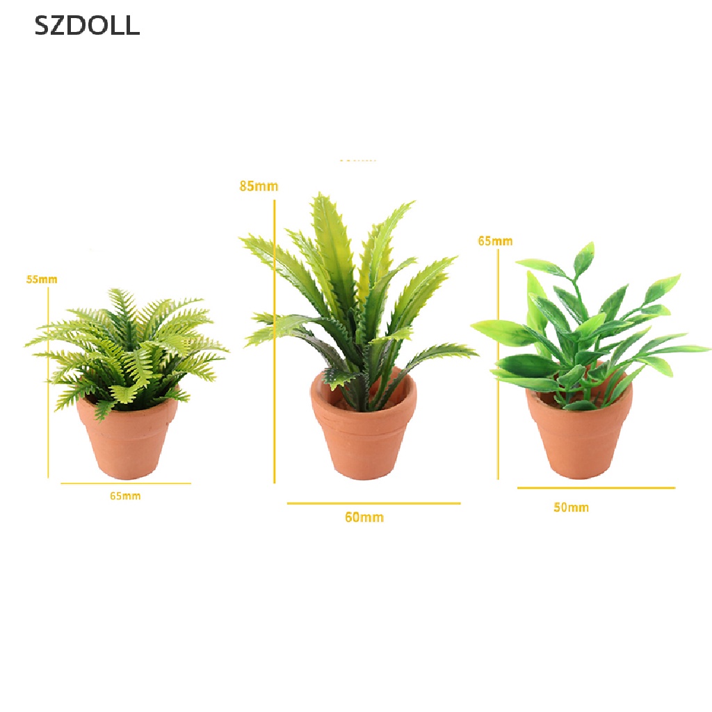 Mini Potted Plant 1:12 Dollhouse Miniature Tree Potted Plant Green Plant Decor  DOM
