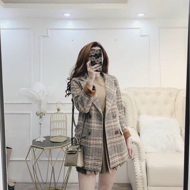 Áo dạ kẻ 4 cúc cổ vest 2 lớp hàng quảng châu, Áo vest BLAZER dạ đẹp bán shop
