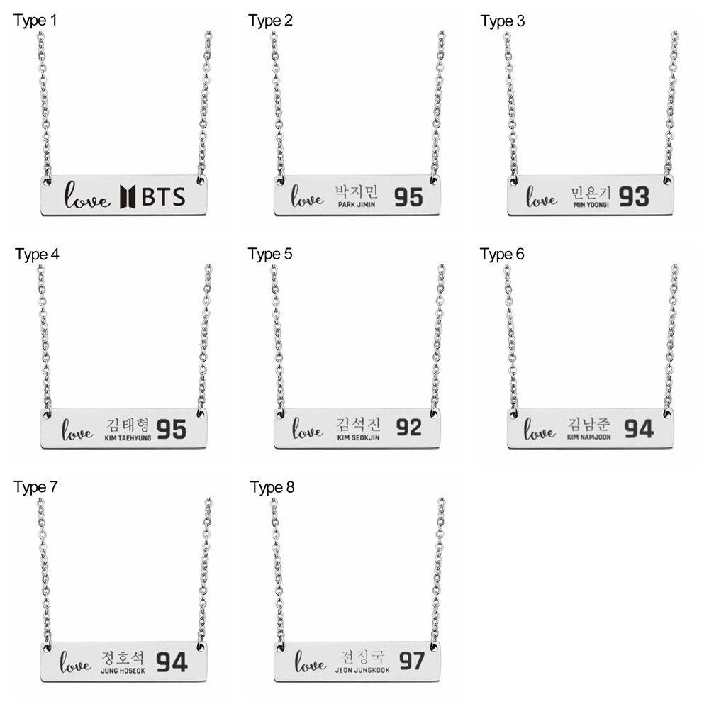 ☆YOLA☆ Fashion Nameplate Pendants Jewellery Clavicle Chain BTS ARMY Necklace Gift KPOP Bangtan Boys Rectangle Charms English Lettering