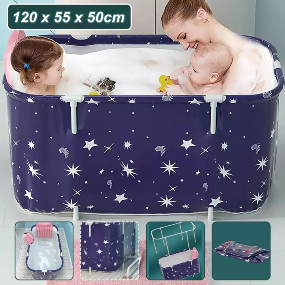 Bồn tắm khung nhựa gấp gọn dành cho người lớn và trẻ em + Tặng kèm gối hơi và bơm cầm tay