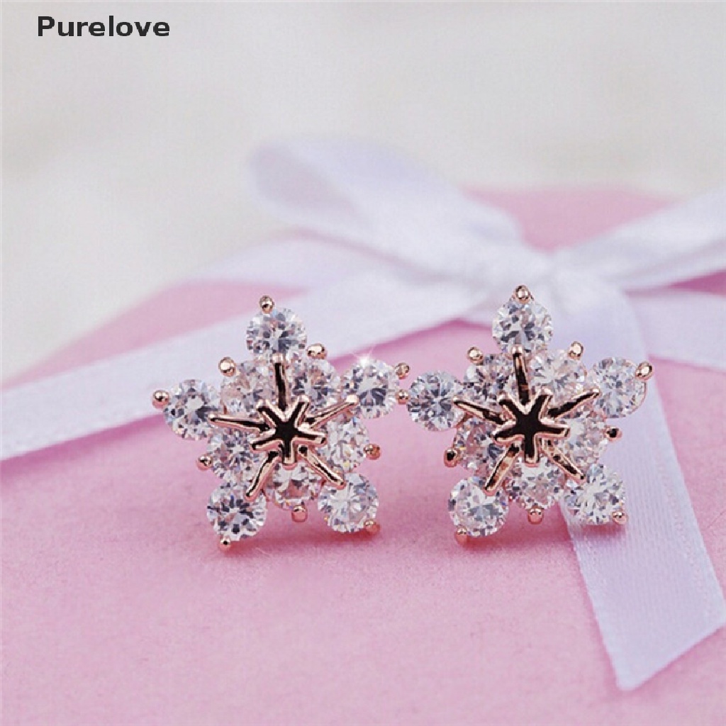 (Purelove) Bông Tai Năm Cánh Hình Bông Tuyết Đính Pha Lê Nhỏ Dễ Thương