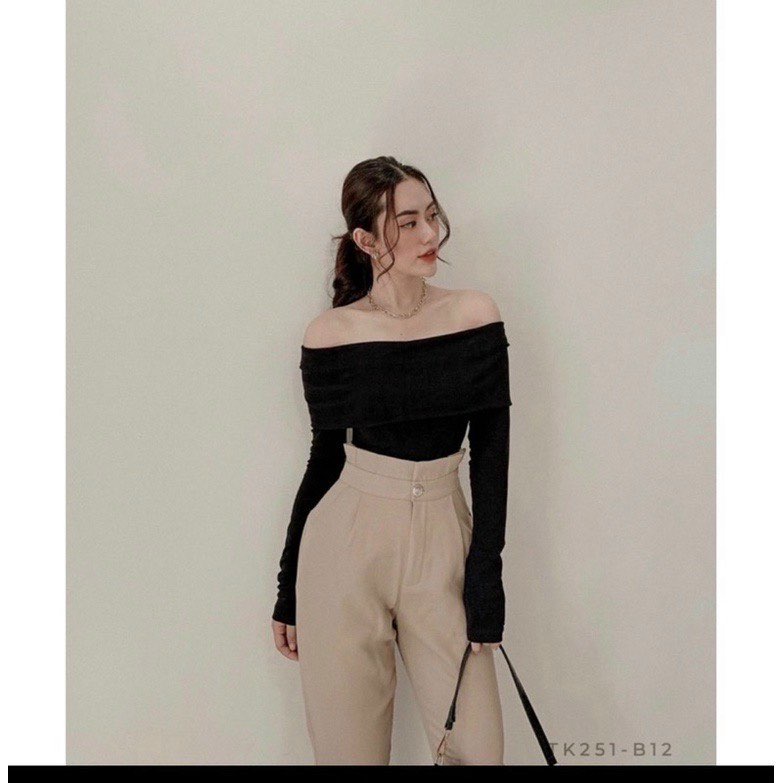 Áo Trễ Vai Dài Tay CHICCLOTHES ♥️ FREE SHIP ♥️ Thun body dáng ôm chất tăm bánh bèo cực xinh