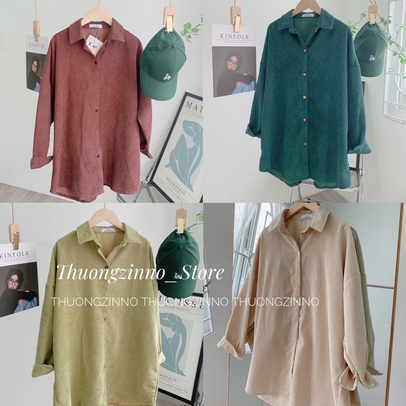 [Ảnh thật/Video] Áo Sơ Mi Nhung TĂM Unisex Form Rộng Hàn Quốc - Áo sơ mi nữ basic phong cách kiểu màu Vintage
