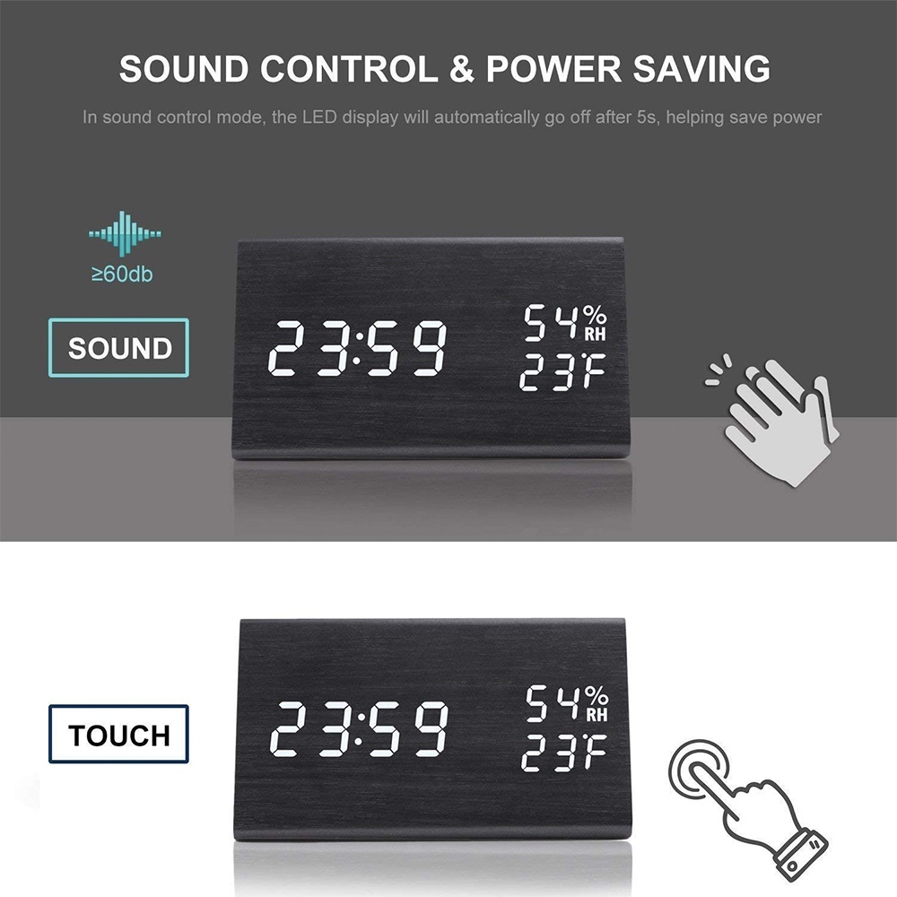 Đồng Hồ Báo Thức Kỹ Thuật Số 3 Chế Độ Nhiệt Độ Điện Tử Bằng Gỗ Hình Tam Giác Cáp Sạc USB Có Đèn LED Cho Văn Phòng / Phòng Ngủ / Bàn Làm Việc