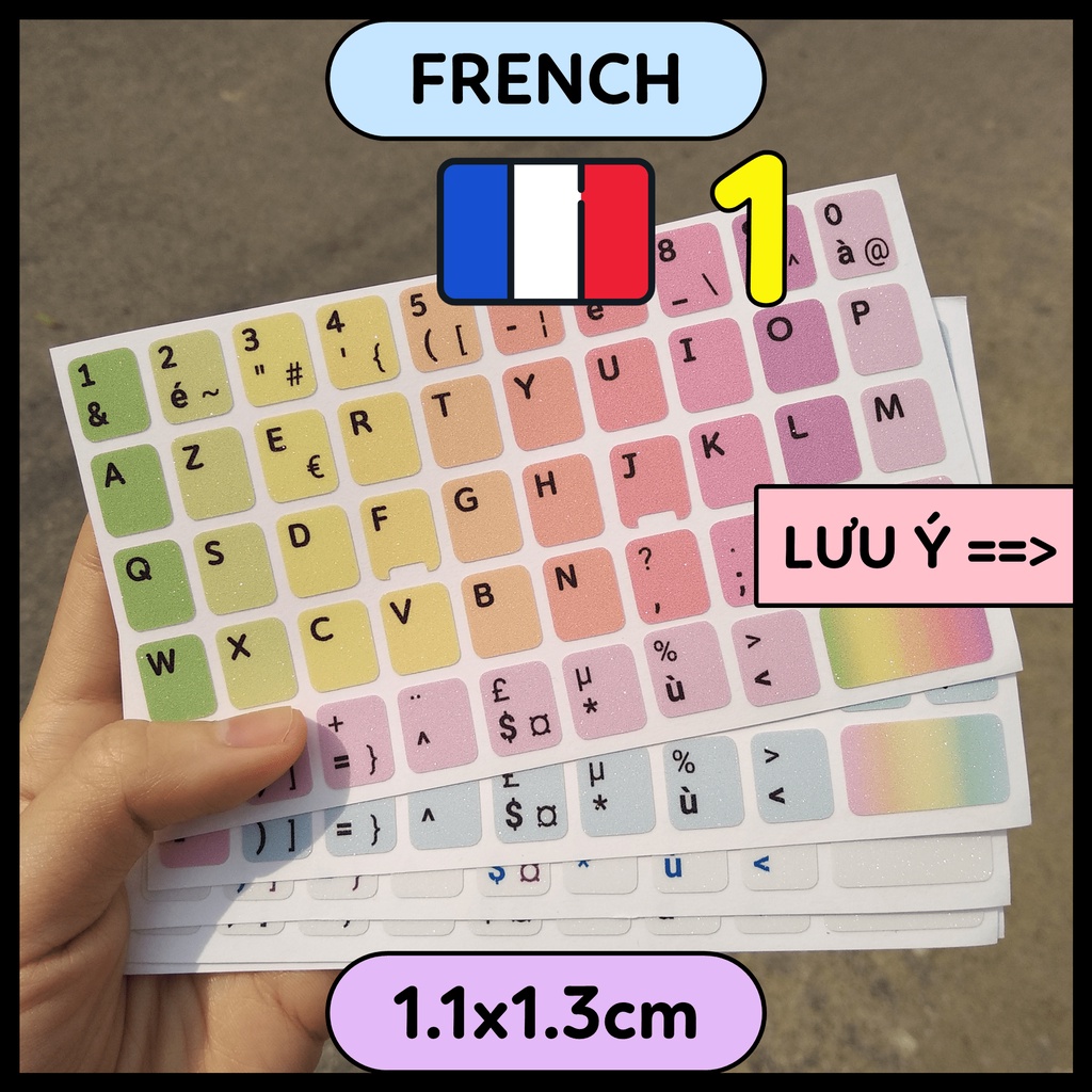 1.1cm P1 - only FRENCH Miếng dán bàn phím tiếng Pháp cầu vồng lấp lánh sticker keyboard máy tính laptop