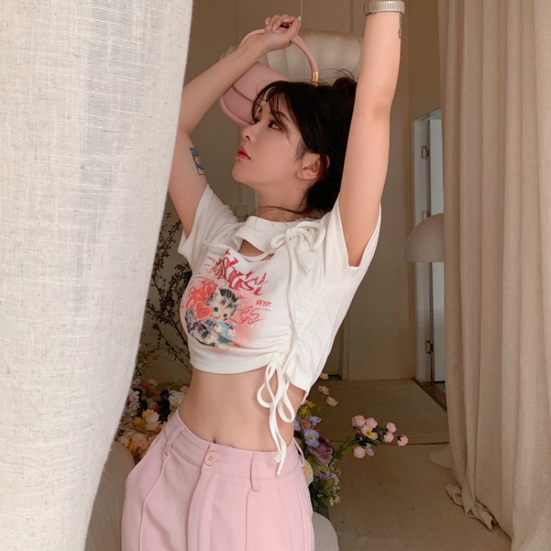 Áo Thun Tay Ngắn Dáng Ôm Dễ Thương Thời Trang Mùa Hè Cho Nữ