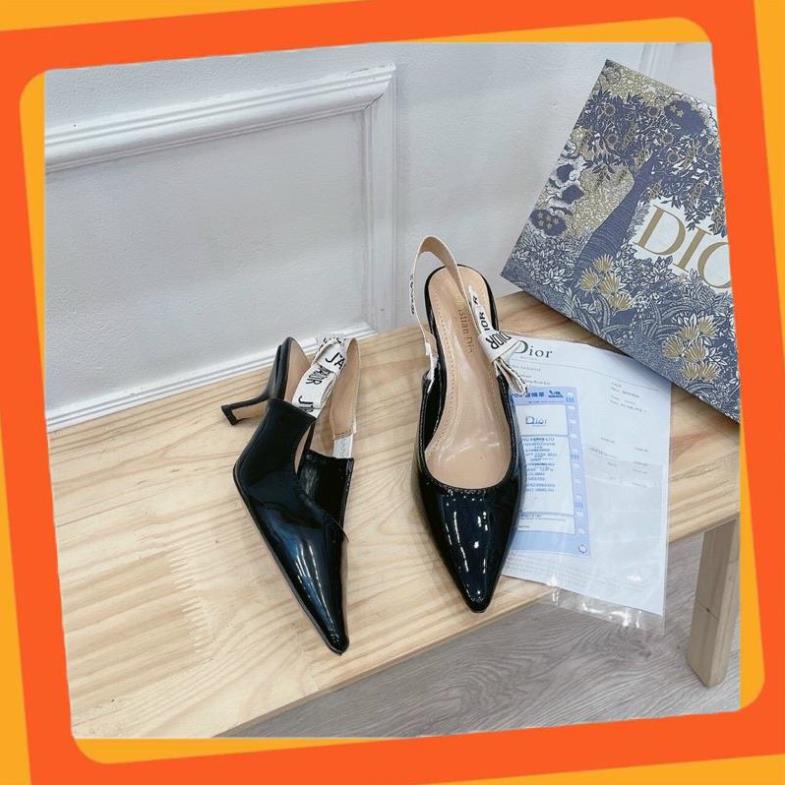 Giày Sandal, Giày Cao Gót Nữ dior trắng gót 6p da bóng hàng fullbox + bill + túi giấy