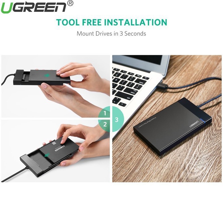 Vỏ hộp đựng ổ cứng SATA 2.0/3.0 2.5" và SSD vỏ nhựa ABS cao cấp UGREEN US221 - | BigBuy360 - bigbuy360.vn