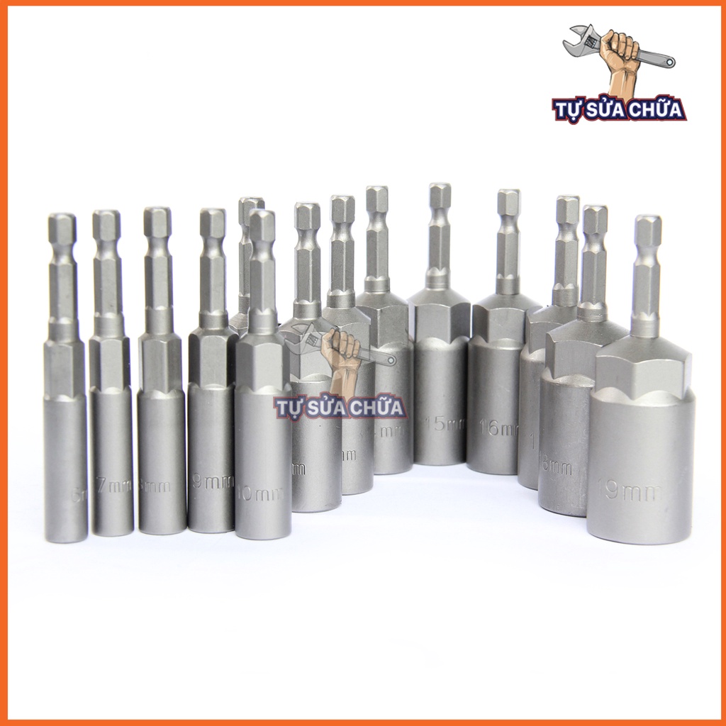 Khẩu, tuýp mở ốc, xiết ốc chuôi lục giác dài 8,5 cm thép Cr-V liền khối phù hợp với nhiều loại máy khoan