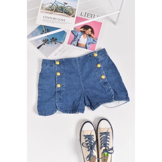 Quần short EXPRESS jean mềm 2 hàng nút vàng trước