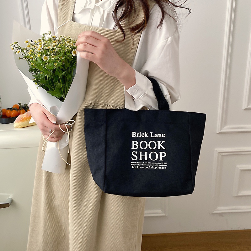 Túi Xách Canvas Đựng Hộp Cơm Trưa In Chữ Đơn Giản Phong Cách Nhật Bản