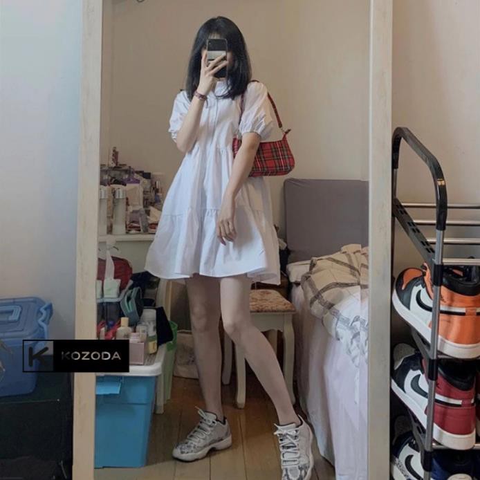 Đầm Babydoll Váy Trắng sơ mi ulzzang công chúa đi biển dài xếp ly suông đẹp nữ dài qua gối thiết kế đuôi cá Kozoda D8  ྇