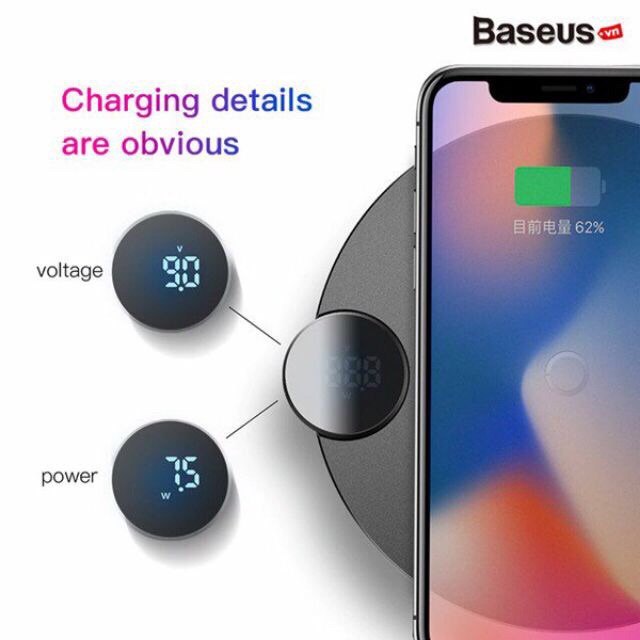 Đế sạc nhanh không dây Baseus Digital LED Display cho Apple iPhone 8/ iPhone X/ XS Max/ Samsung S8/ S9/ Note 9