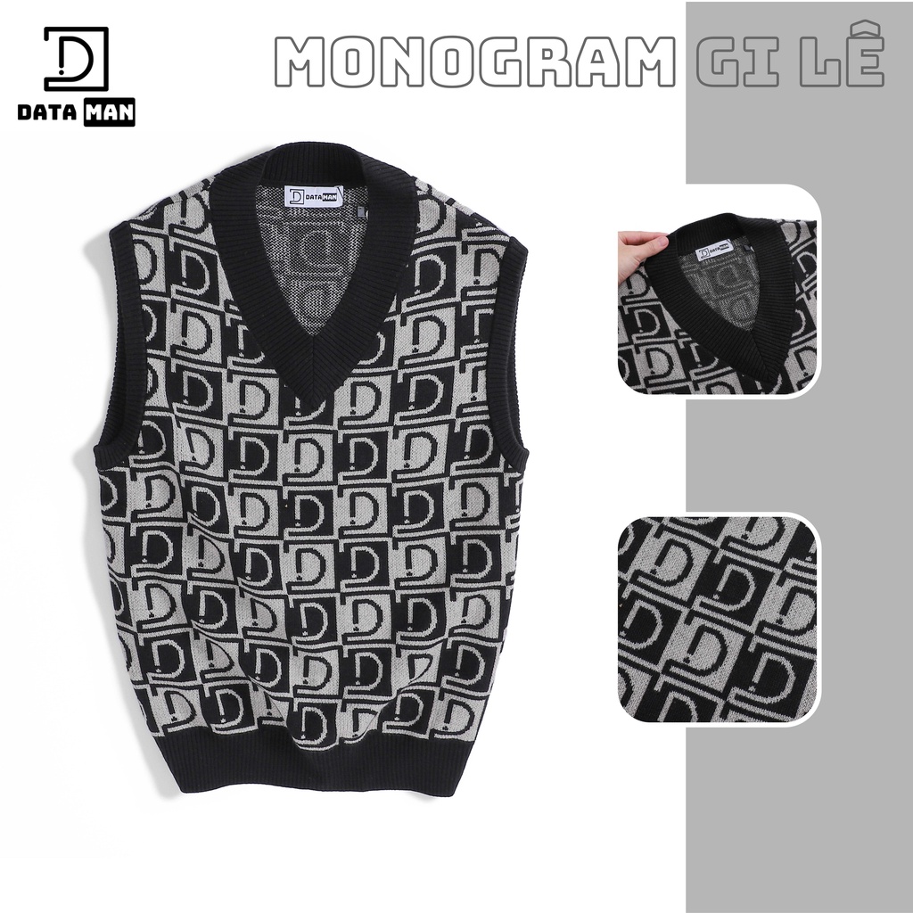 Áo GILE len nam DATAMAN dệt Jacquard, họa tiết MONOGRAM logo trẻ trung, form rộng, dáng Unisex - GILEDT22-08