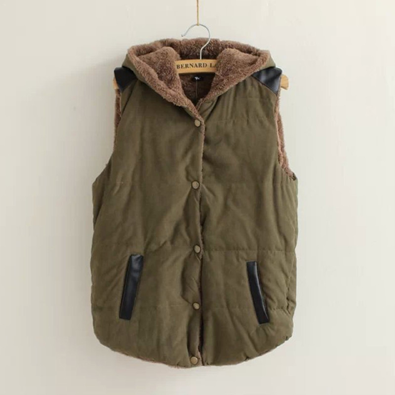 Áo khoác nhung cotton IELGY không tay có mũ trùm thời trang mùa đông Hàn Quốc dành cho nữ