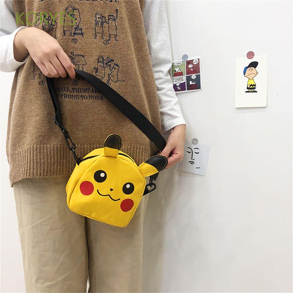 Túi đeo chéo bằng vải canvas hình pokemon kích thước nhỏ gọn tiện dụng đựng đồ điện thoại/ tai nghe khi đi ra ngoài