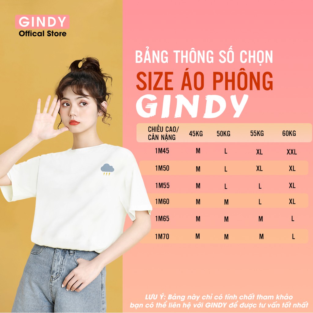 Áo phông basic nữ unisex GINDY họa tiết thời tiết cổ tròn tay lỡ unisex cotton thoáng mát thấm hút mồ hôi A20020