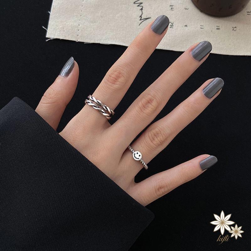 Set 2 Nhẫn Hình Mặt Cười Có Thể Điều Chỉnh Kích Cỡ Thời Trang Cho Nữ