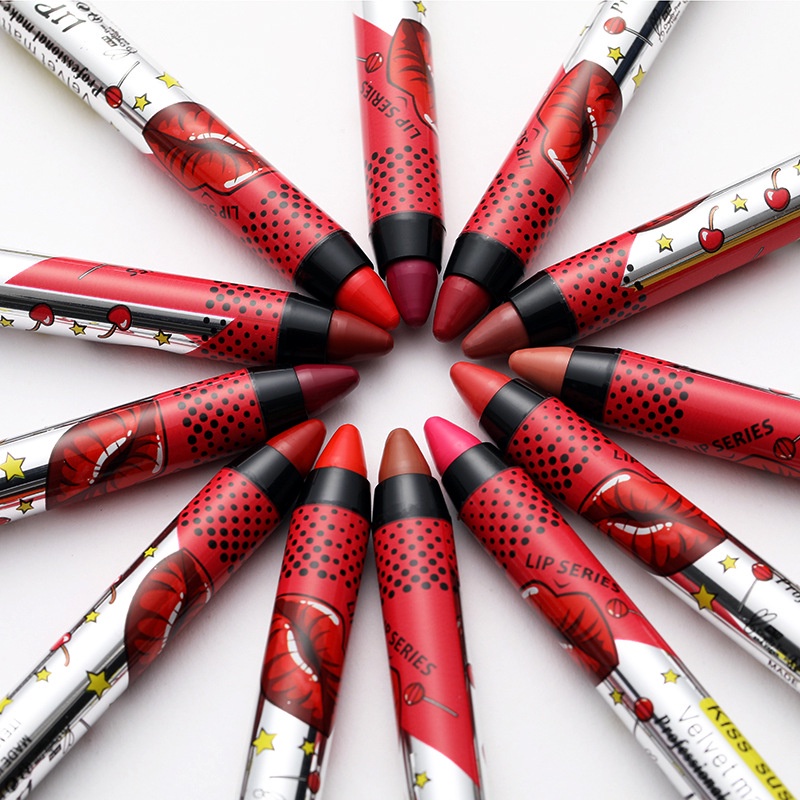 [Hàng mới về] Son lì chống dính cốc màu đỏ cam thiết kế hình cây bút