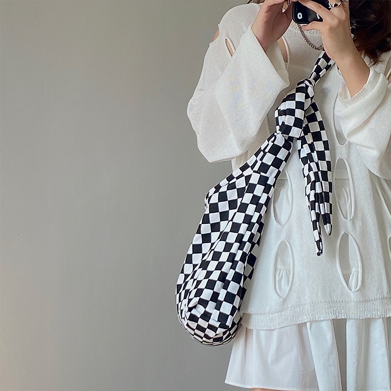 Túi đeo chéo IELGY bằng vải canvas sức chứa lớn họa tiết caro thời trang phong cách Hàn Quốc năng động cho nữ