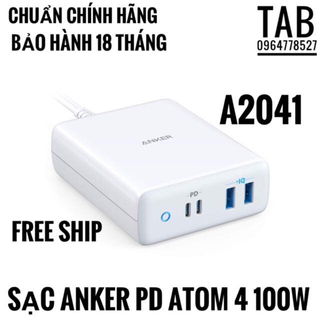 Bộ Sạc Anker PowerPort Atom PD 4 100W - A2041 (Bảo Hành 18 T)