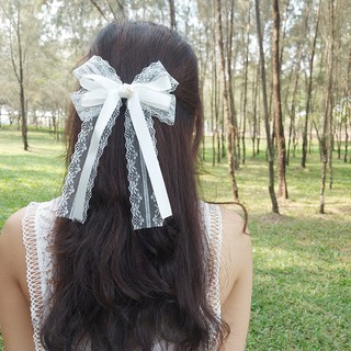 Kẹp tóc nơ hàn quốc HABABU nơ tiểu thư xinh đẹp KT20, cài nơ kẹp tóc đính ngọc dễ thương màu trắng