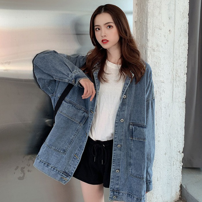 Áo jeans nữ Hàn Quốc form rộng mùa xuân, Áo khoác bò nữ denim siêu xinh