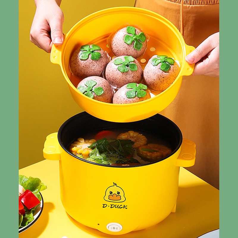 Nồi Lẩu Điện Mini 2 Tầng DUCK Đa Năng Nấu Cơm Nẩu Cháo Chiên Xào Dung Tích 1.8L Mẫu Mới
