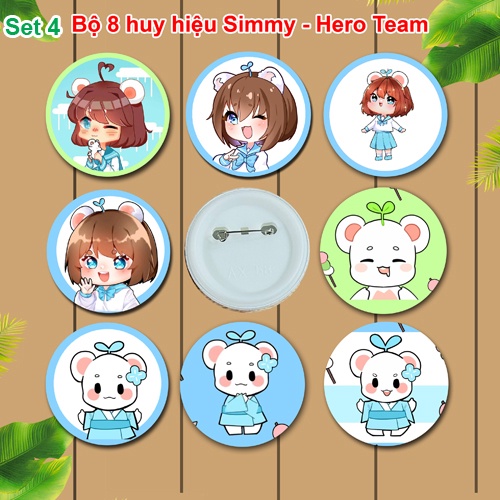 Set huy hiệu Hero Team 8 nhân vật (kích thước 5,8cm, dùng cài cặp sách, balo, áo ...)