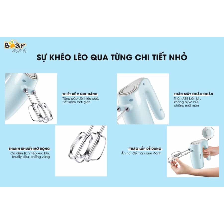Máy đánh trứng mini cầm tay Bear DDQ-B02P5 công suất 125W có 5 tốc độ điều chỉnh
