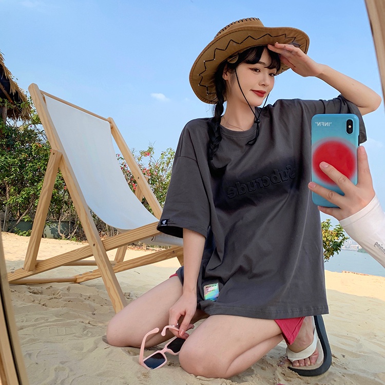 New alphabet short-sleeved t-shirt women's embossed print loose top