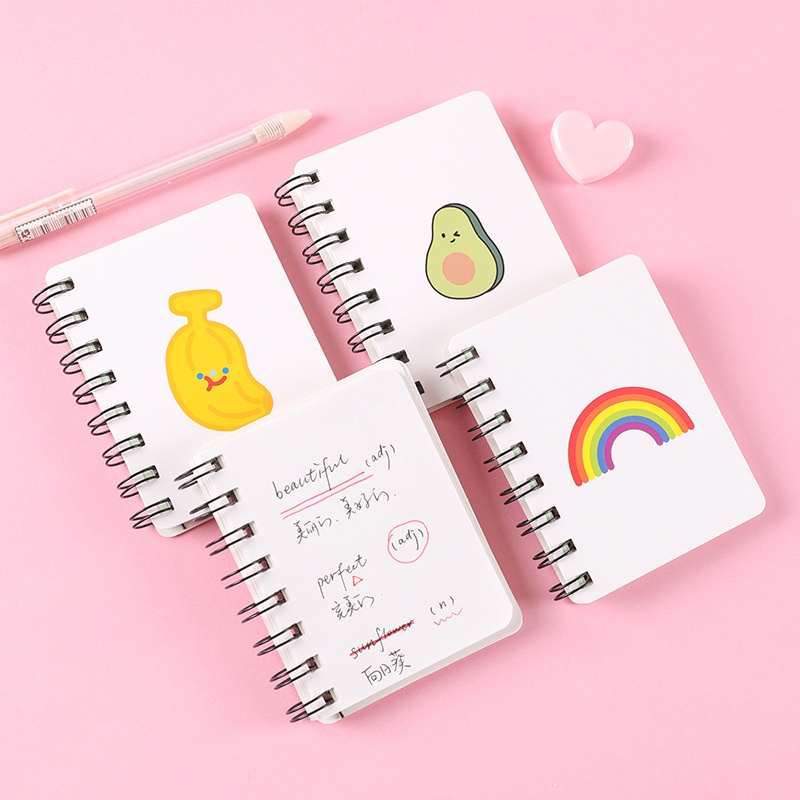 Sổ ghi chép lò xo bìa họa tiết cute, sổ tay bỏ túi a7 dễ thương