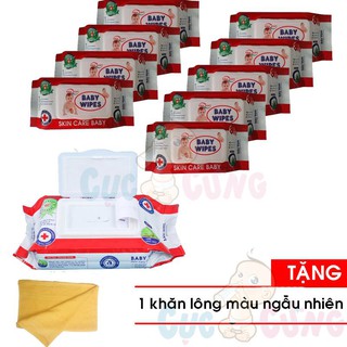Bộ 10 khăn ướt Baby Wipes KHÔNG MÙI (bịch lớn) Tặng Khăn tắm cotton siêu mềm màu ngẫu nhiên 25x40cm