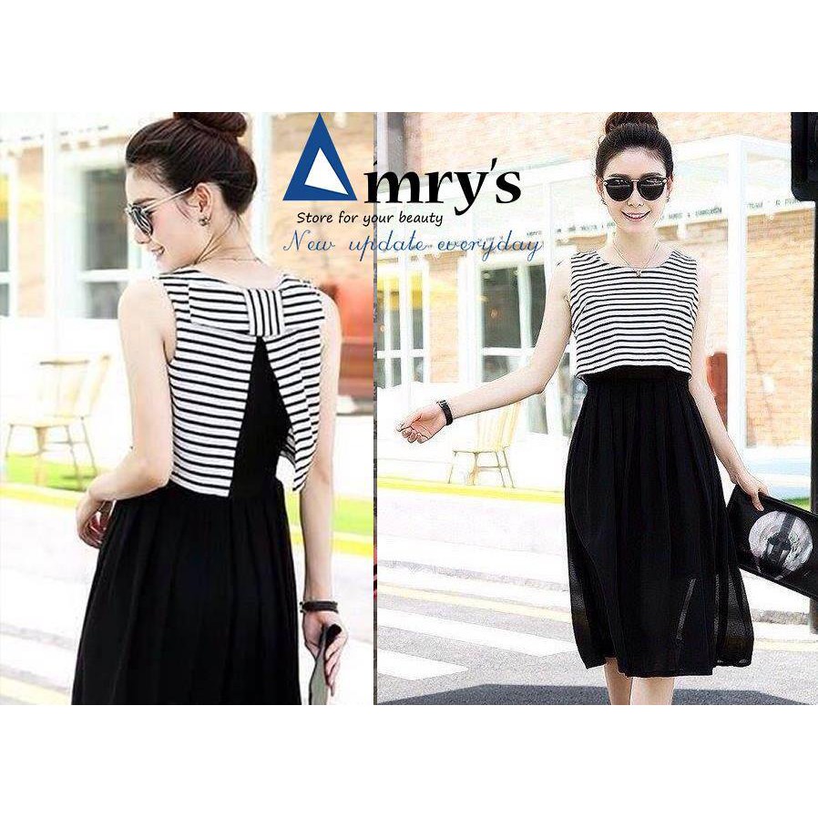 - Sọc trắng đen phối Voan Chiffon trang nhã phù hợp đi biển,Kèm ảnh thật | Free size dưới 50kg