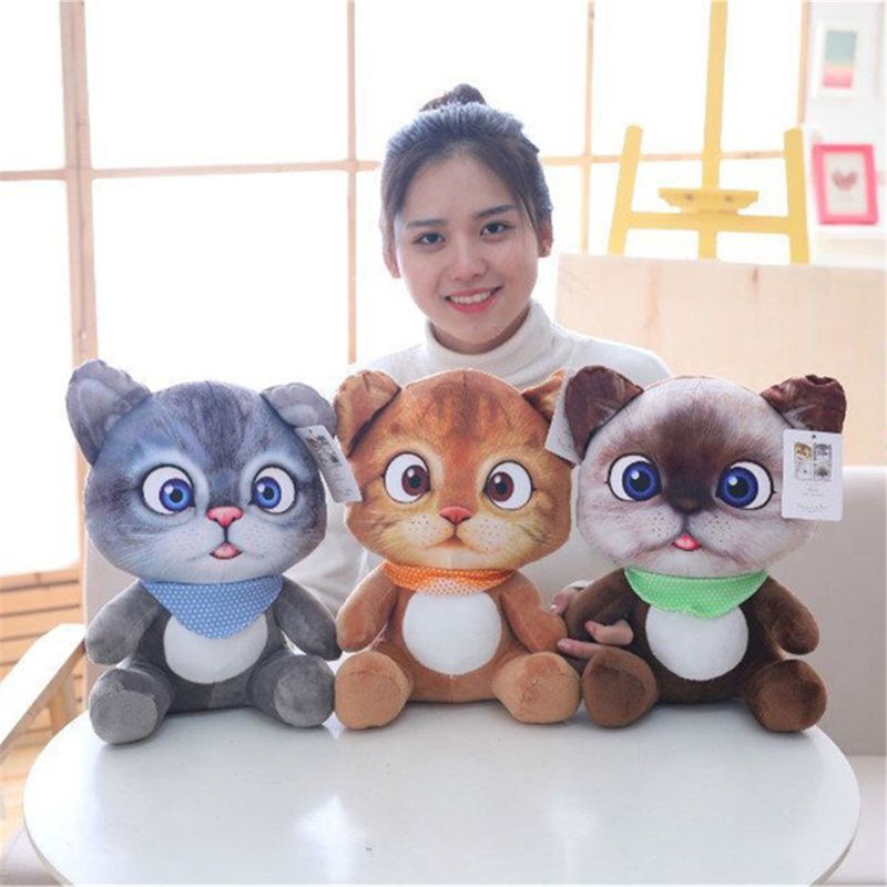 YOUN* 20cm Soft 3D Simulation Stuffed Cat Toys Sofa Pillow Cushion Plush Animal Cat Dolls Kids Toys