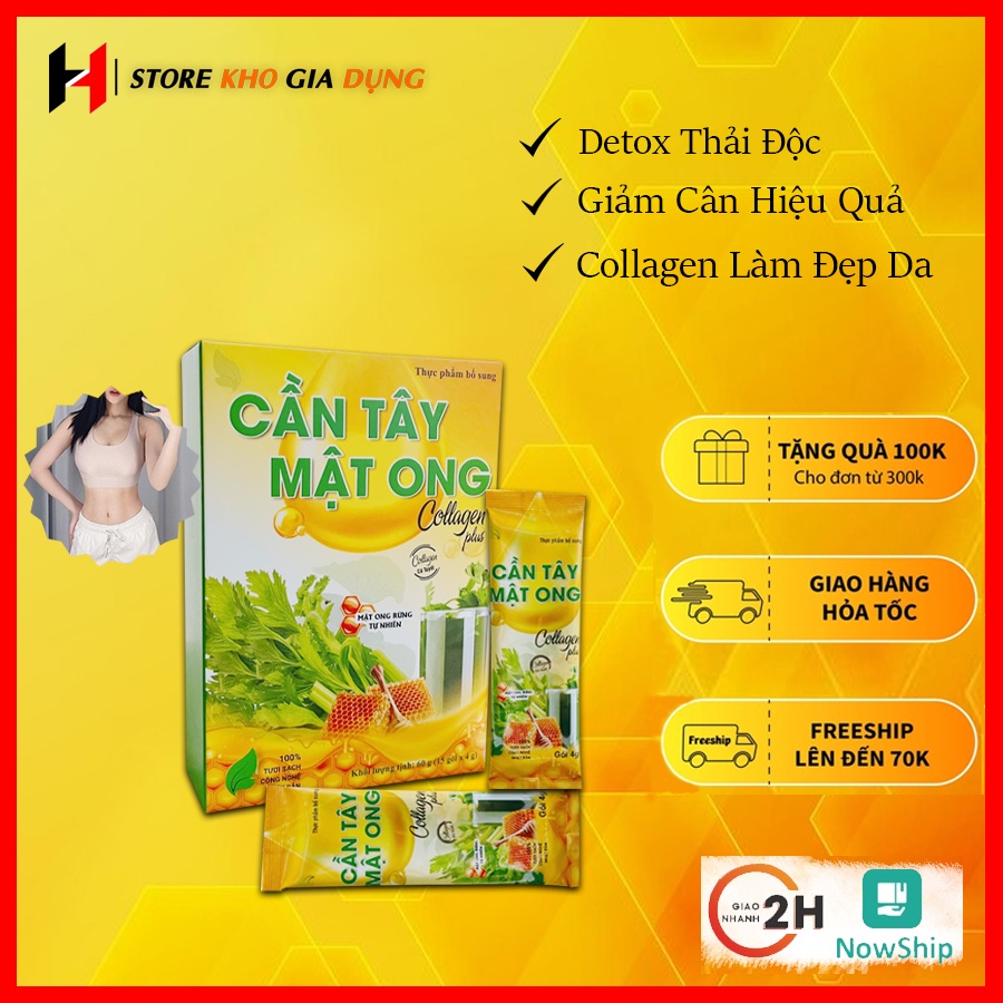 Bột Cần Tây, Cần Tây Mật Ong Collagen 60g  Hỗ Trợ Giảm Cân, Detox Thải Độc, Thanh Lọc Cơ Thể