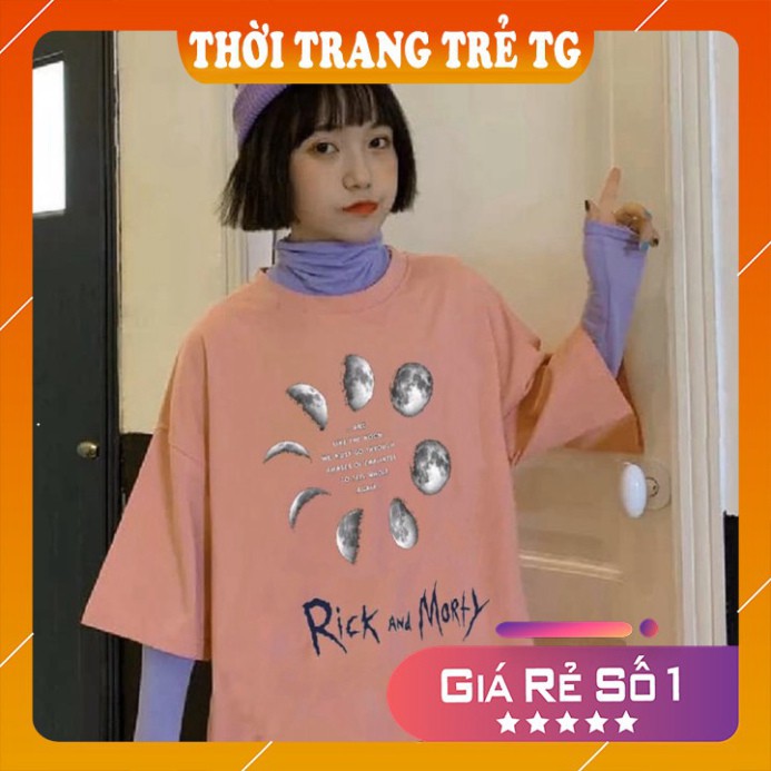 Áo thun 💕𝑭𝒓𝒆𝒆𝒔𝒉𝒊𝒑💕Áo phông form rộng dáng Unisex L48, mặc lớp, nhóm, cặp in chữ RICK AND MORTY hình MẶT TRĂNG 