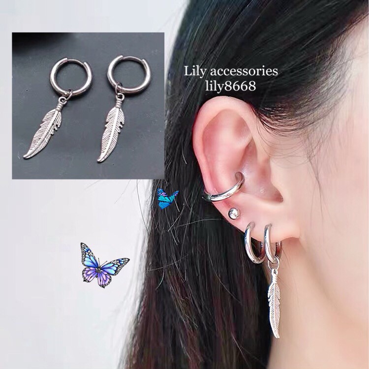 LEAF EARRING khuyên tai titan chiếc lá nam nữ không gỉ không đen không dị ứng