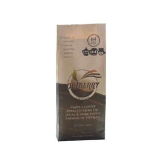 Cà phê nguyên chất rang mộc 100% 64 thành phần 60% Arabica và 40% Robusta đậm đà, túi 200g.
