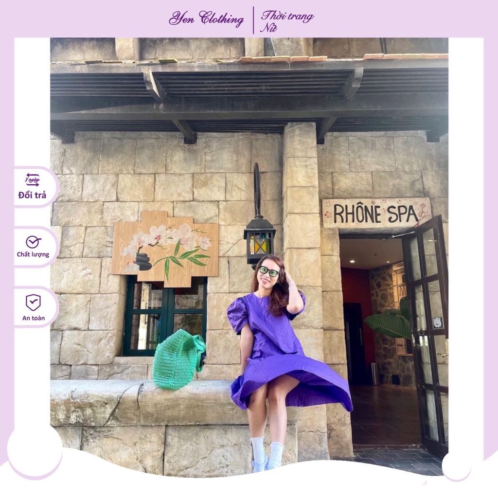 Đầm đuôi cá dáng babydoll freesize dáng rộng màu tím, bầu bí có thể mặc được ( Ảnh thật )