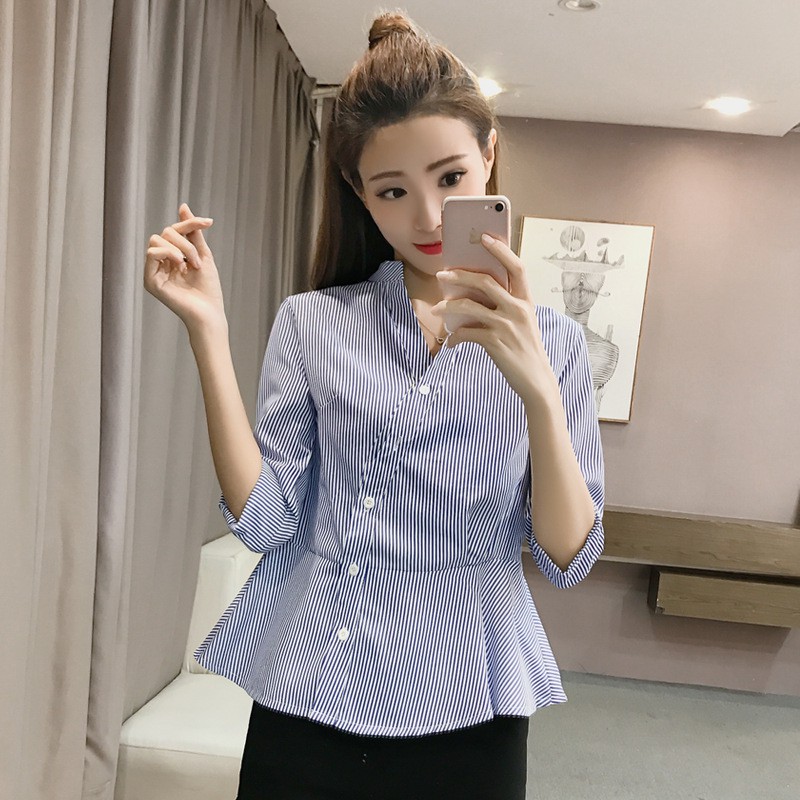 Áo Thun Nữ Ngắn Tay Kẻ Sọc Thời Trang Hàn Quốc Cỡ S-2XL