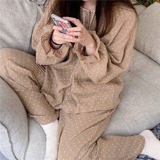 Bộ đồ ngủ Ulzzang nữ tiểu thư chấm bi AK2078