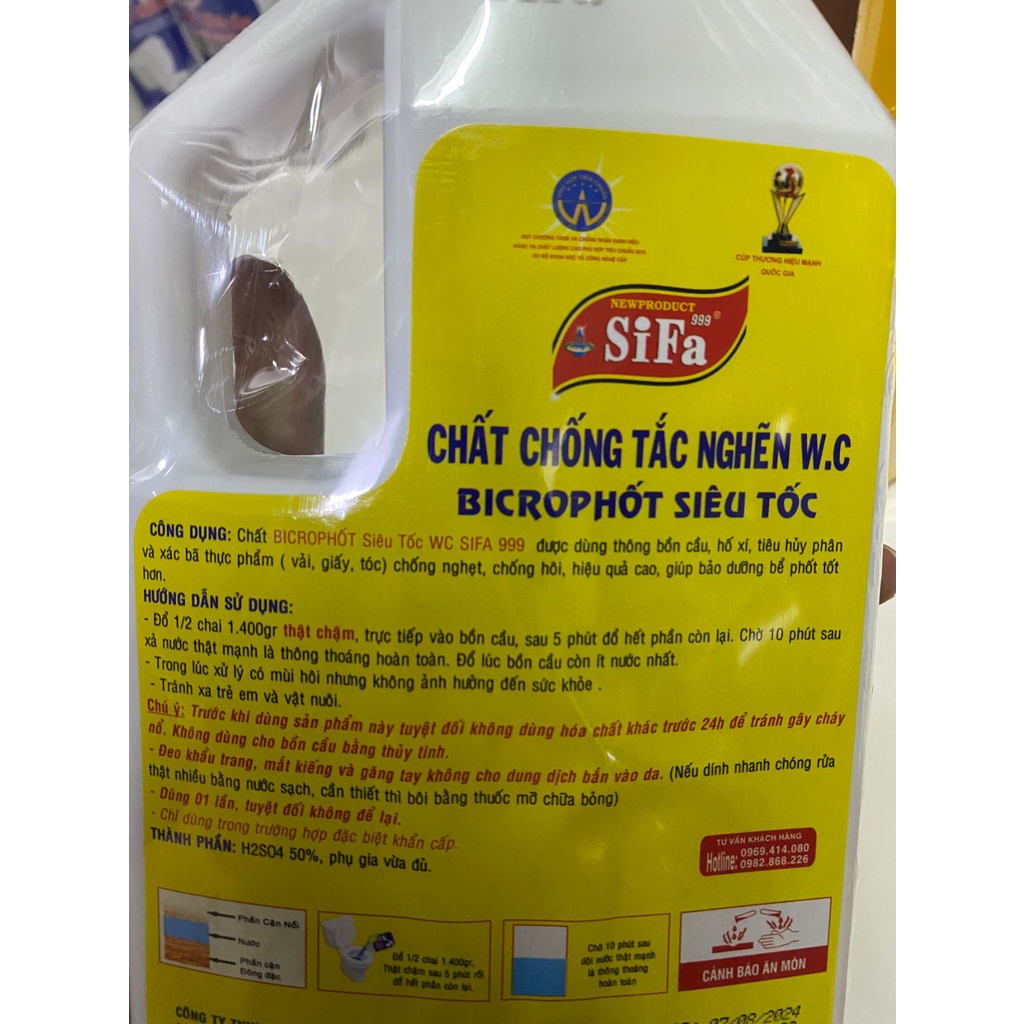 Combo 2 chai, chất thông cống cực mạnh, chất chống tắc nghẽn bồn cầu (wc) SiFa, chống hôi, trị nghẹt, chai 700gr-1400gr