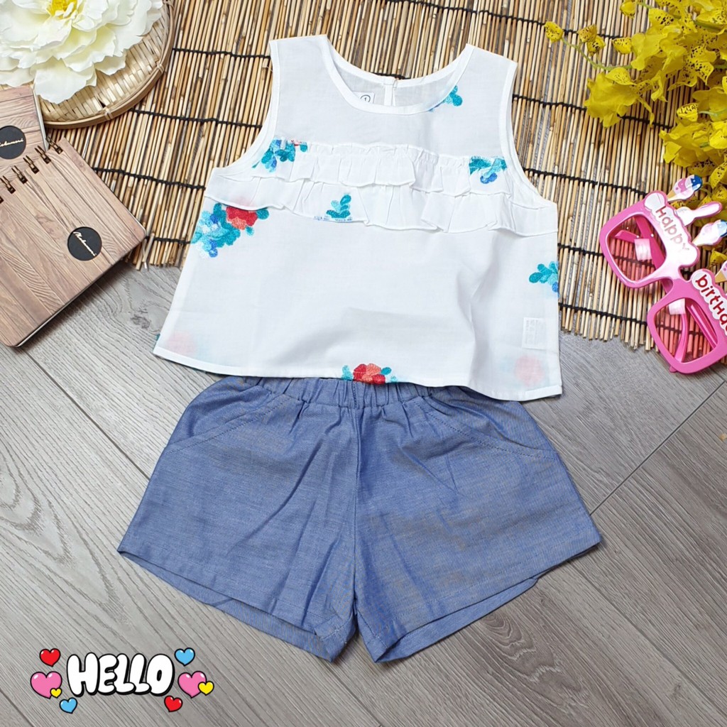 Lọai 1_Set Bộ Bé Gái Kateshop Thêu Hoa Vải Mềm