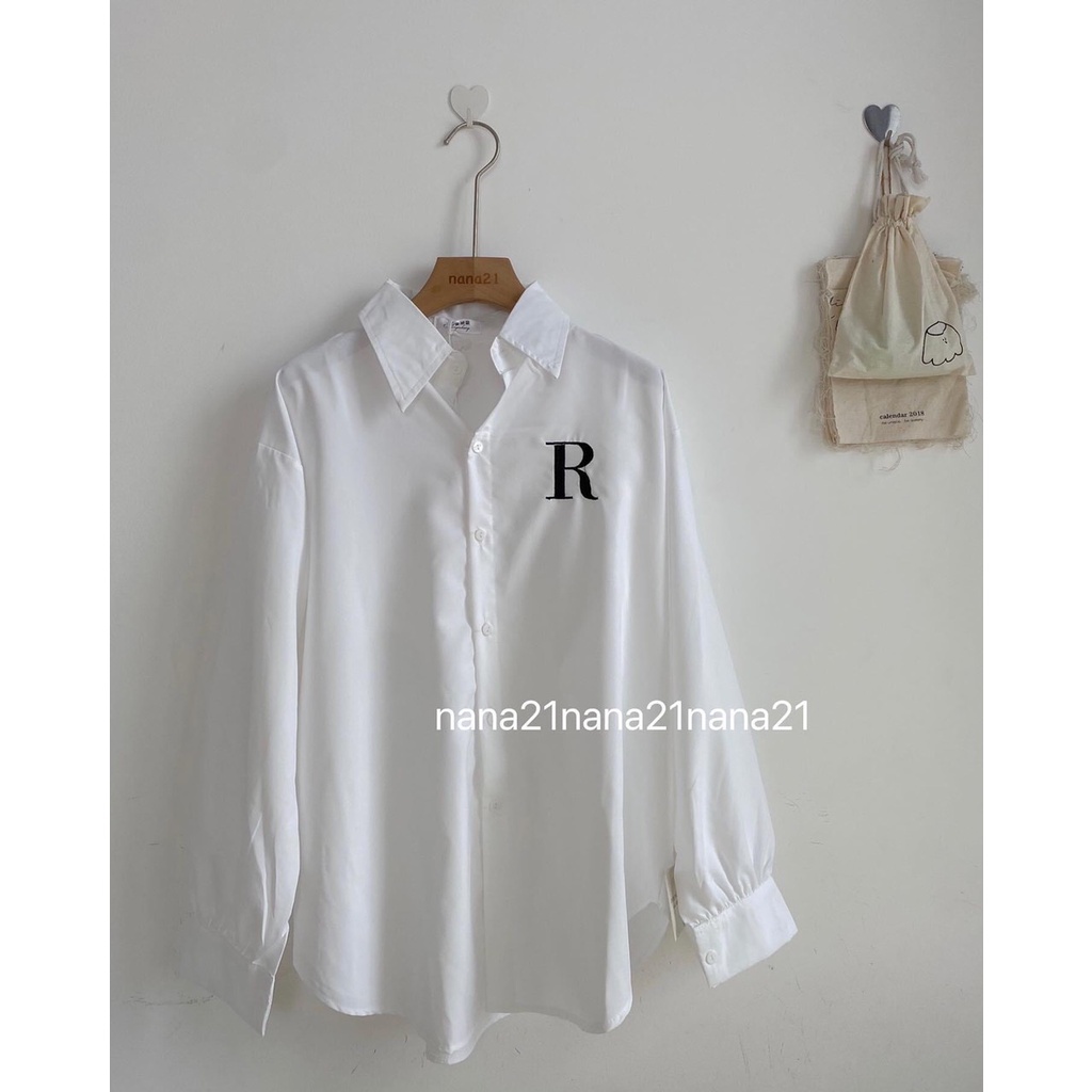 Sơ mi trắng in chữ R hàng cao cấp chất dày dặn siêu đẹp phong cách A80883 - ZADOLA FASHION